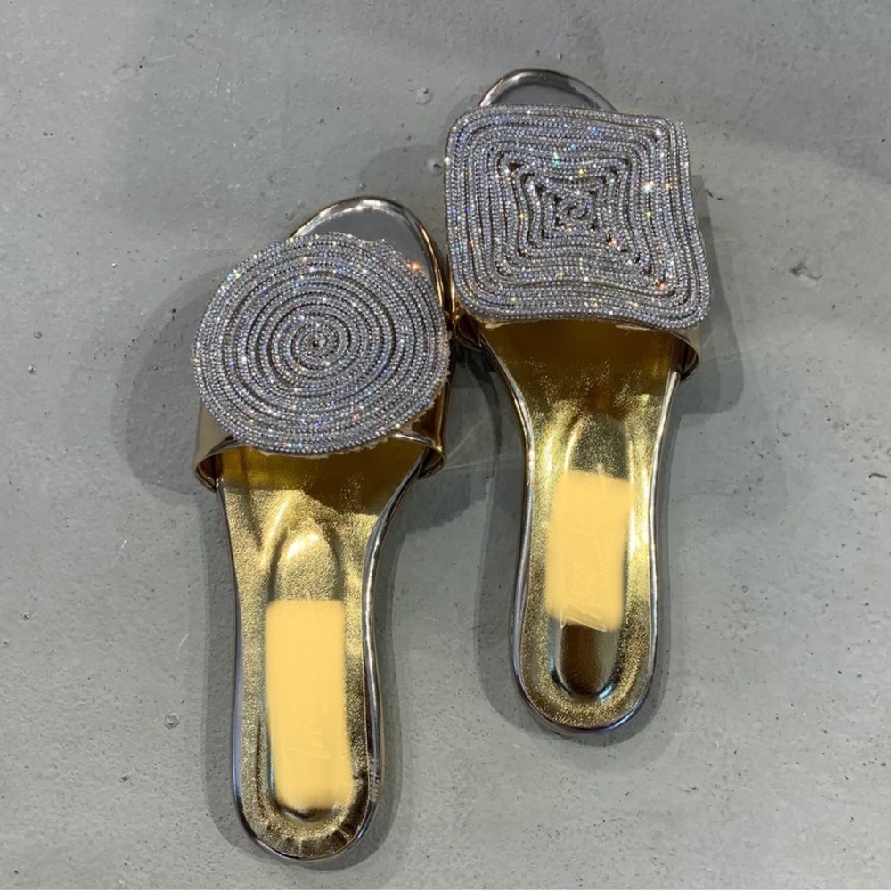 Gold sandals with rhinestone detail